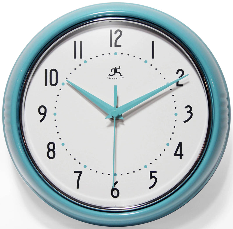 Retro Round Turquoise Indoor Wall Clock 9.5 Inch, [product_price]- Greenhouse Home