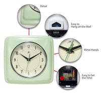 Retro Square Green Indoor Wall Clock 9.25 Inch, [product_price]- Greenhouse Home