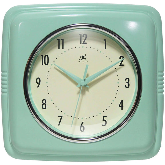 Retro Square Pastel Green Indoor Wall Clock 9.25 Inch: Pastel Green / 9.25 Inch Infinity Instruments