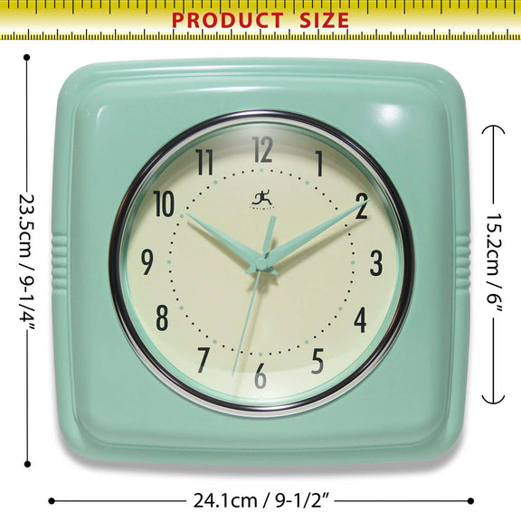 Retro Square Pastel Green Indoor Wall Clock 9.25 Inch: Pastel Green / 9.25 Inch Infinity Instruments