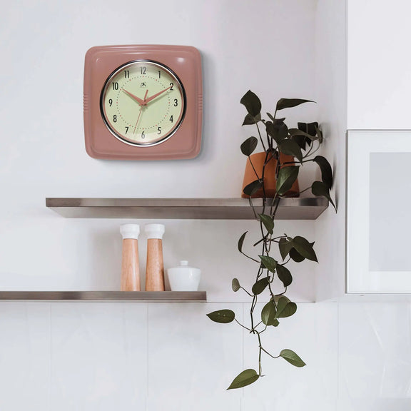 Retro Square Terracotta Indoor Wall Clock 9.25 Inch: Terracotta / 9.25 Inch Infinity Instruments