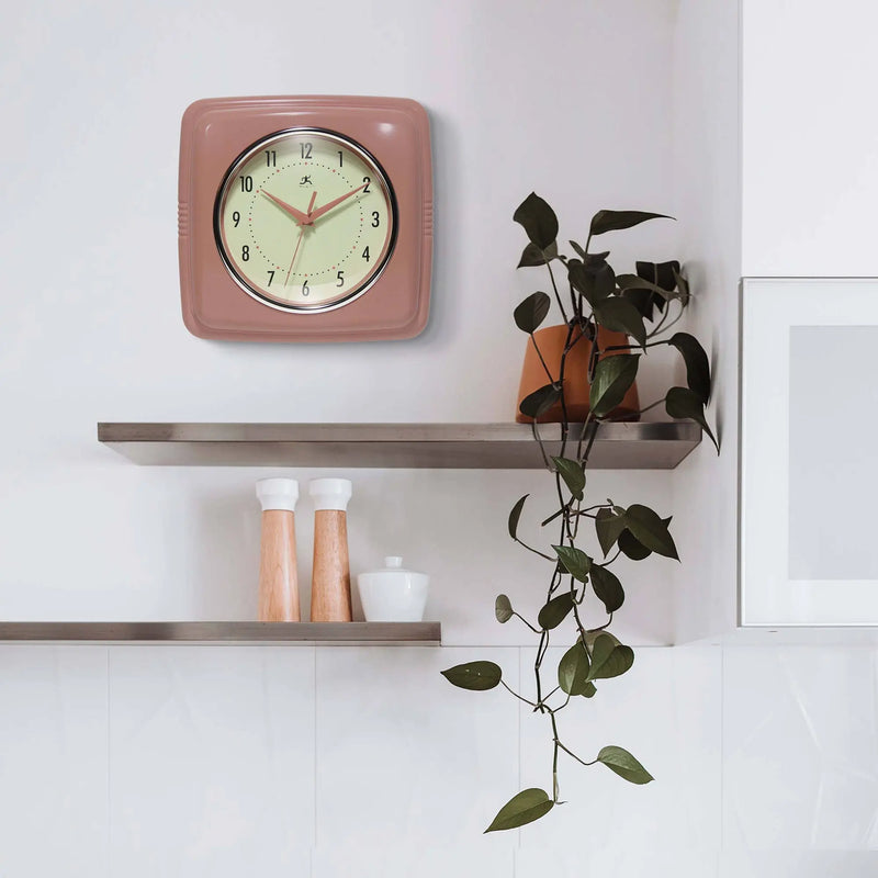 Retro Square Terracotta Indoor Wall Clock 9.25 Inch: Terracotta / 9.25 Inch Infinity Instruments