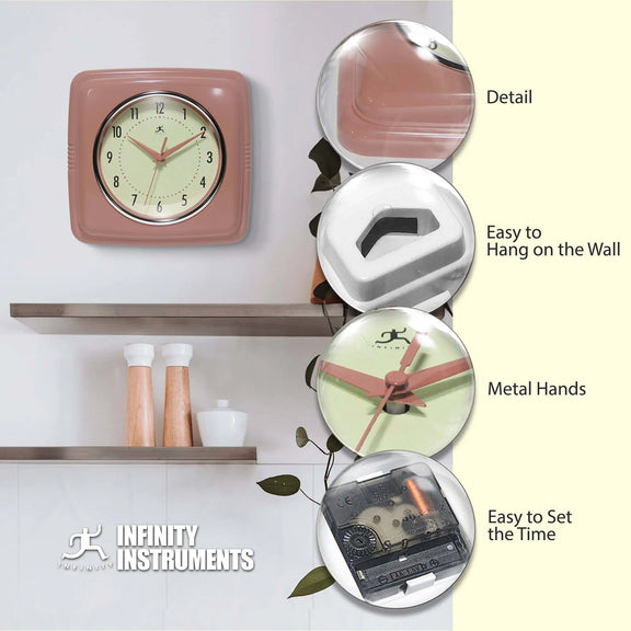 Retro Square Terracotta Indoor Wall Clock 9.25 Inch: Terracotta / 9.25 Inch Infinity Instruments