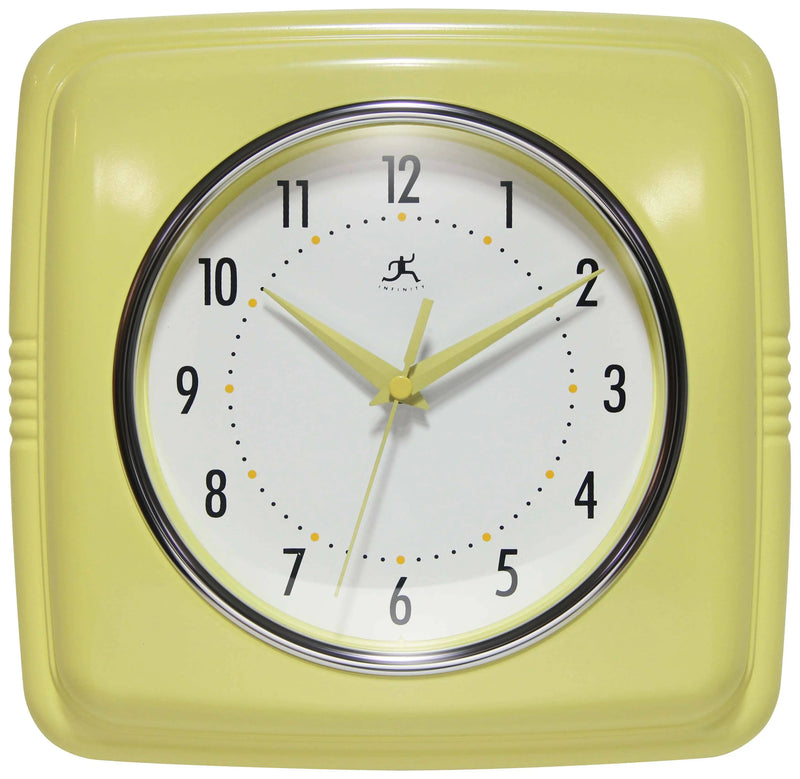Retro Square Yellow Indoor Wall Clock 9.25 Inch, [product_price]- Greenhouse Home