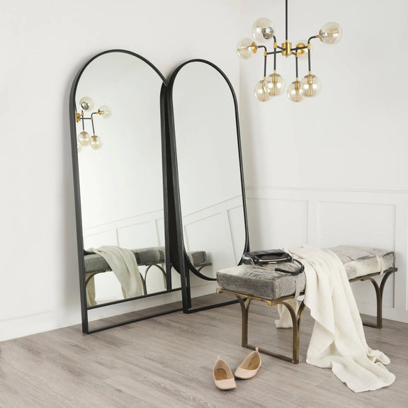 Sadie Black Metal Arched Floor Mirror Mercana