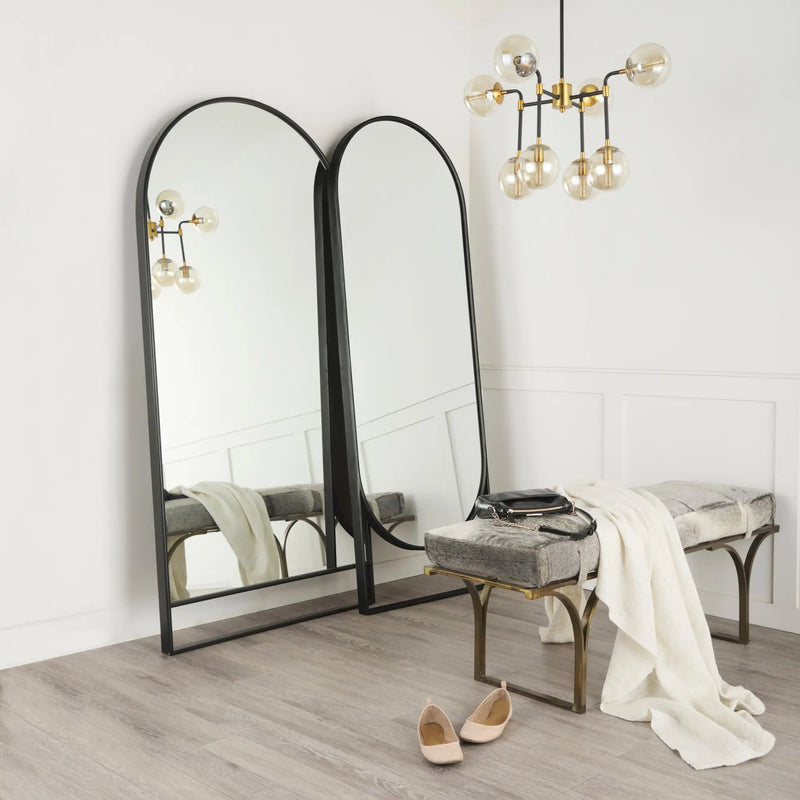 Sadie Black Metal Arched Floor Mirror Mercana