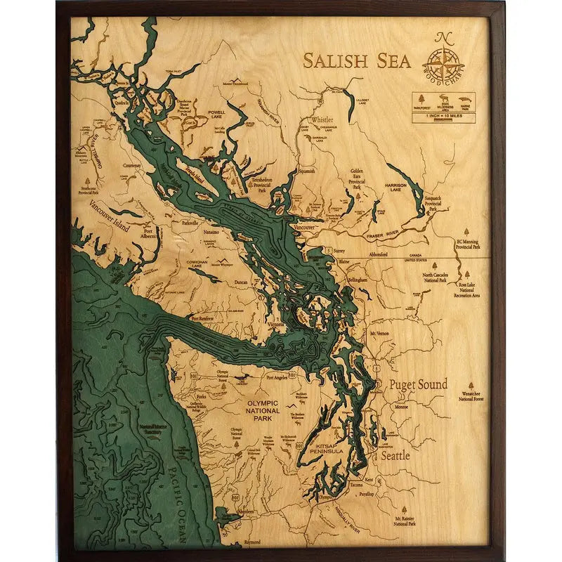 Salish Sea Nautical Wood Chart - Greenhouse Home