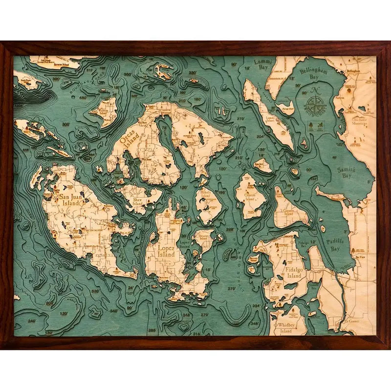 San Juan Islands Nautical Wood Chart - Greenhouse Home