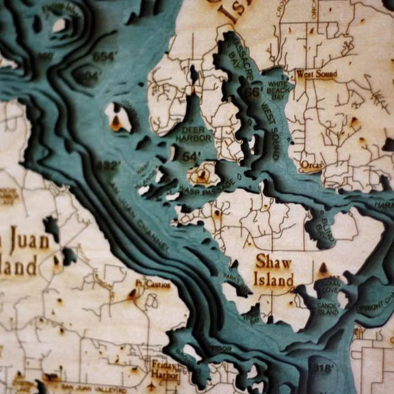 San Juan Islands Nautical Wood Chart - Greenhouse Home
