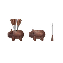 Sapele Wood Pig Shaped Fork Holder Greenhouse Home