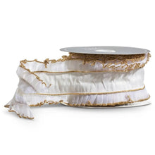 Sheer Ivory Ribbon with Ruffles and Gold Trim Raz Imports