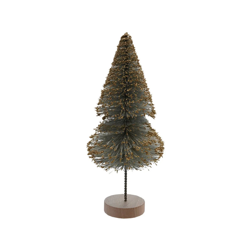 Sisal Bottle Brush Tree with Gold Glitter & Wood Base, Mint Color