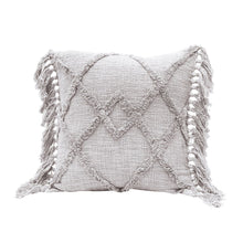 20" Square Cotton Blend Pillow with Tufted Pattern & Tassels, Grey - Greenhouse Home