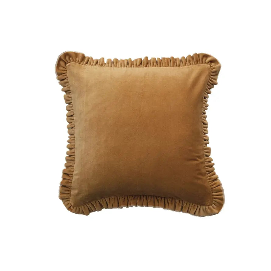 Square Cotton Velvet Pillow w/Ruffled Trim Greenhouse Home