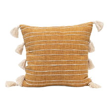 Square Cotton Woven Pillow with Appliqued Stripes + Tassels - Greenhouse Home