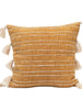 Square Cotton Woven Pillow with Appliqued Stripes + Tassels - Greenhouse Home