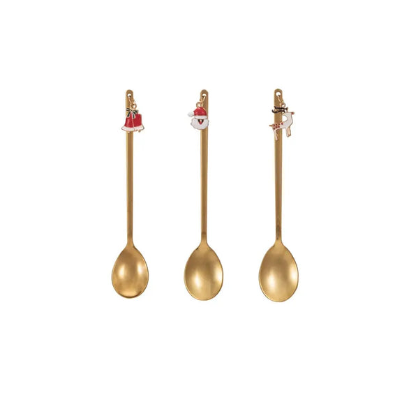 Stainless Steel Spoon w/ Holiday Charm, Gold Finish, 3 Styles Greenhouse Home