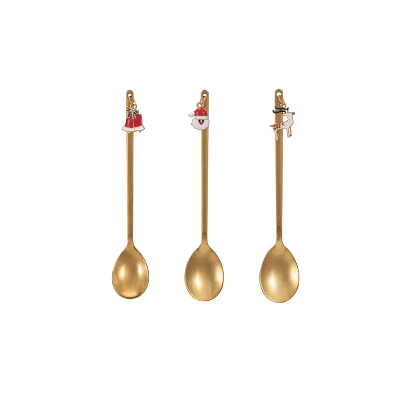 Stainless Steel Spoon w/ Holiday Charm, Gold Finish, 3 Styles Greenhouse Home