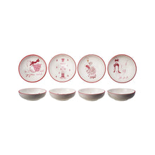 Stoneware Bowl with Holiday Image, Saying & Red Rim, 4 Styles ©