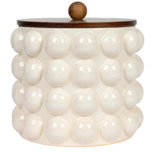 Stoneware Canister with Raised Dots + Acacia Wood Lid Greenhouse Home