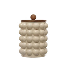 Stoneware Canister with Raised Dots + Acacia Wood Lid Greenhouse Home