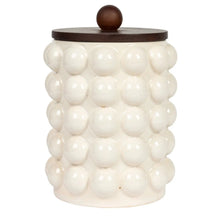 Stoneware Canister with Raised Dots + Acacia Wood Lid Greenhouse Home
