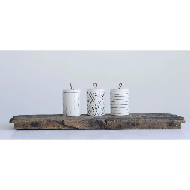 Stoneware Container with Lid + Leather Pull - Greenhouse Home