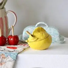 Stoneware Lemon Sugar Pot w/Wood Spoon Greenhouse Home