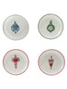 Stoneware Plate with Wax Relief Ornament & Colored Rim, 4 Styles ©