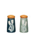 Stoneware Salt & Pepper Shakers w/ Wax Relief Flowers, Set of 2 Greenhouse Home