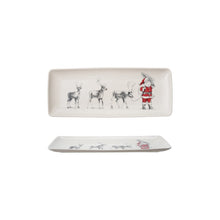 Stoneware Serving Platter with Santa Leading Reindeer Image ©