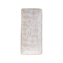 Stoneware Tray with Gold Color Rim "Merry Christmas", Pink & White