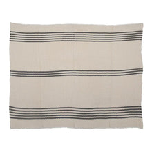 Woven Cotton Throw w/Stripes + Frayed Edges, Black + Cream - Greenhouse Home