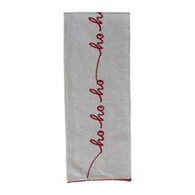 Table Runner with Pom Pom Trim & Embroidered "Ho Ho Ho", Natural & Red