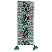 Table Runner with Seasonal Botanical Pattern & Tassels, Natural