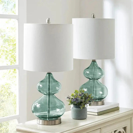 Teal Blue Glass Table Lamp, [product_price]- Greenhouse Home