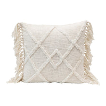 20" Square Cotton Blend Pillow w/ Tufted Pattern & Tassels, Cream Color - Greenhouse Home