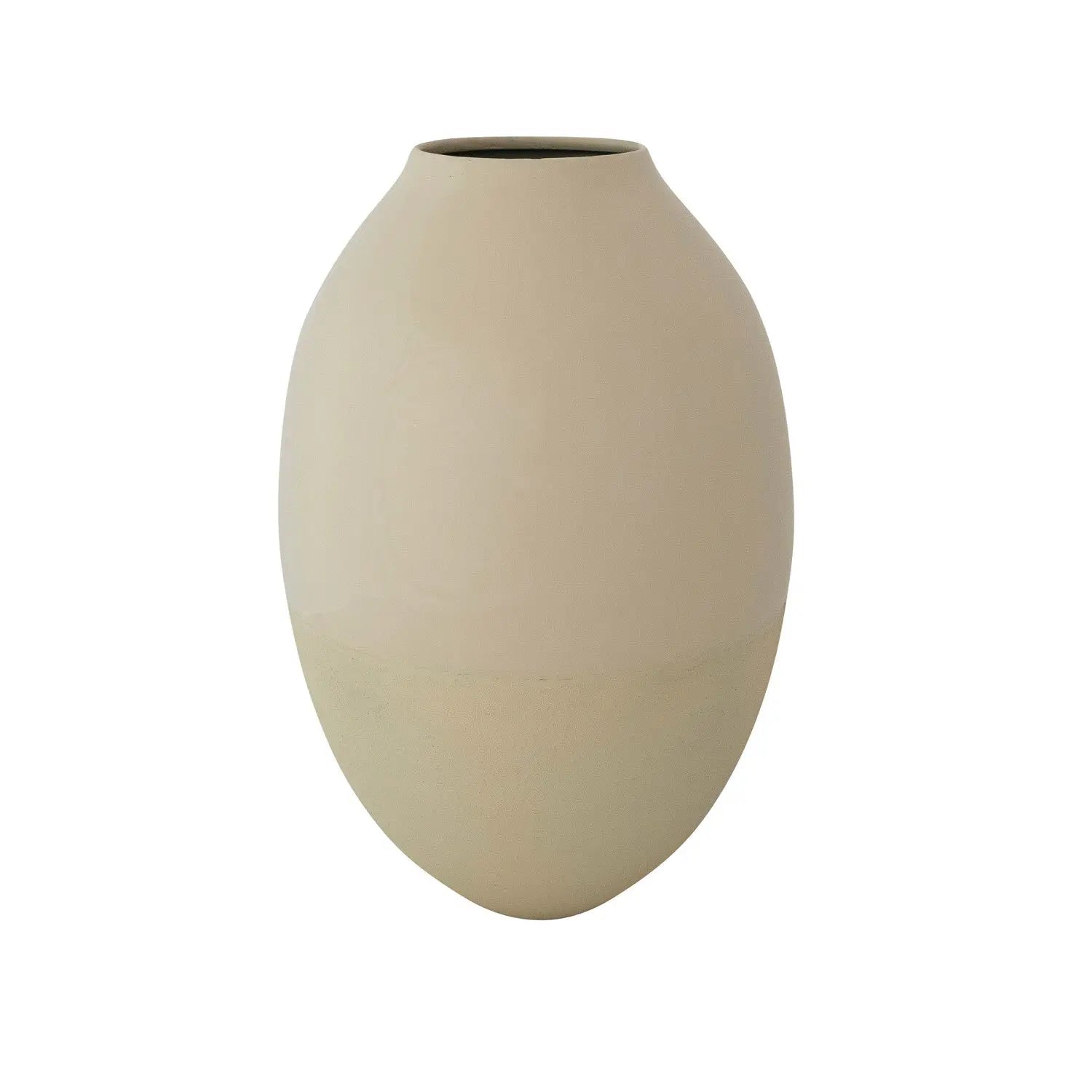 Two-Textured Enameled Metal Vase, Smooth & Sand Finish, Cream Color