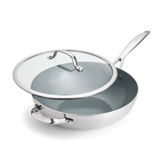 Valencia Pro Stainless Steel Wok with Lid Green Pan