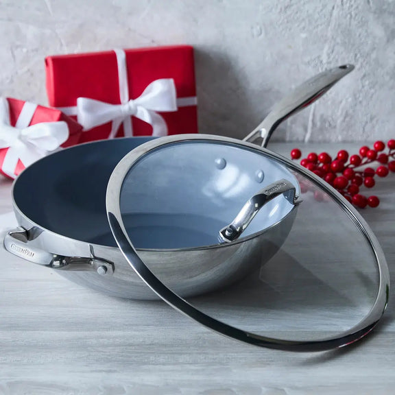 Valencia Pro Stainless Steel Wok with Lid Green Pan