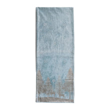 Velvet Table Runner with Silver Foil Trees & Beaded Snowflakes, Blue