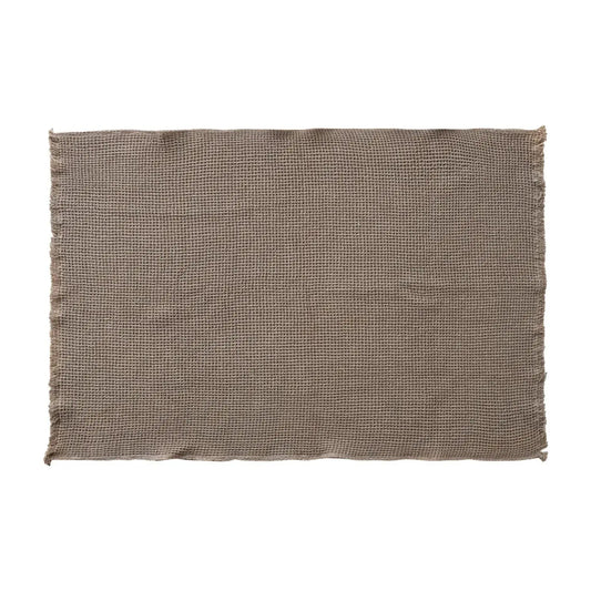60"L x 50"W Cotton Waffle Weave Throw with Eyelash Fringe, Brown