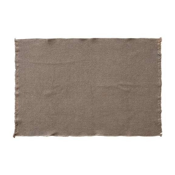 60"L x 50"W Cotton Waffle Weave Throw with Eyelash Fringe, Brown