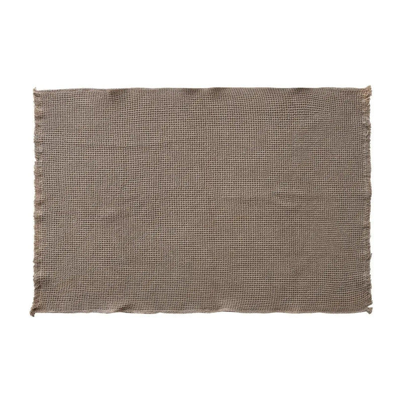60"L x 50"W Cotton Waffle Weave Throw with Eyelash Fringe, Brown