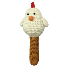 White Hen Stick Hand Crocheted Rattle Cheengoo