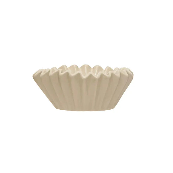 White Stoneware Fluted Bowl Greenhouse Home