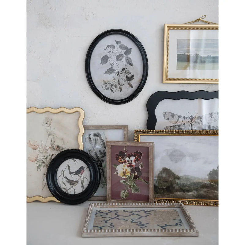 Wood Framed Glass Wall Décor with Landscapes, Botanicals + Insect Prints Greenhouse Home