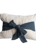 Woven Cotton Lumbar Pillow with Bow, Natural & Navy Color