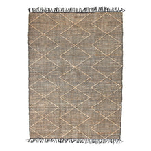 Woven Cotton + Jute Rug with Diamond Pattern + Fringe, Black & Natural - Greenhouse Home