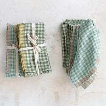 Woven Linen Cocktail Napkins w/ Gingham Pattern Greenhouse Home